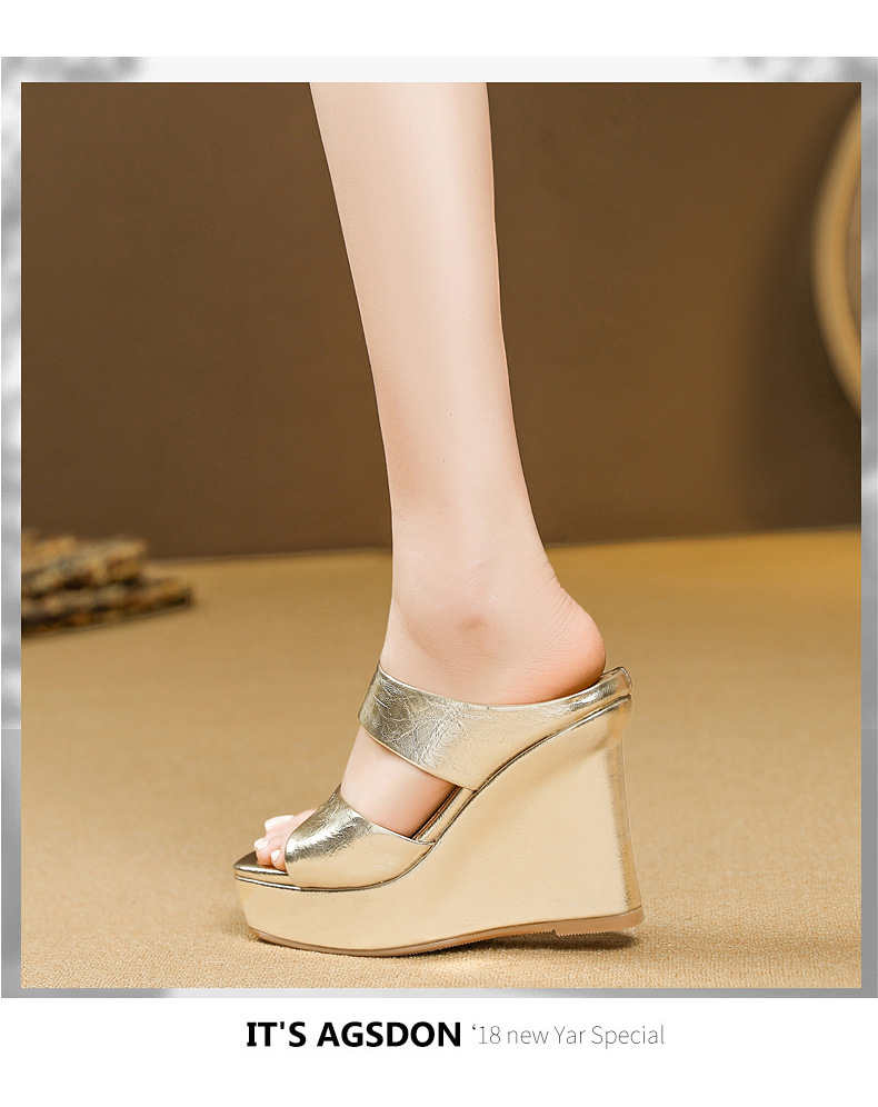 Sandal nữ quai ngang mũi vuông, gót siêu cao đế xuồng, kiểu miệng cá — vàng chi tiết 16