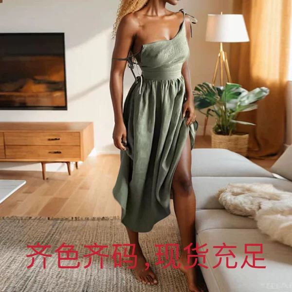 2026 Amazon European and American Women's Fashion Backless Elegant Mori-Style Sexy V-Neck High-Waisted Fashionable Spaghetti Strap Dress
