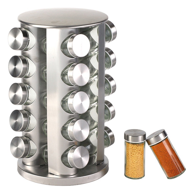 Nuevo europeo y americano inoxidable hierro tarro condimento almacenamiento rack cocina suministros condimento botella de almacenamiento estante giratorio condimento fábrica