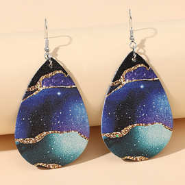 欧美跨境新品皮革耳饰 创意浪漫星空印花PU耳环 气质女耳饰送女友