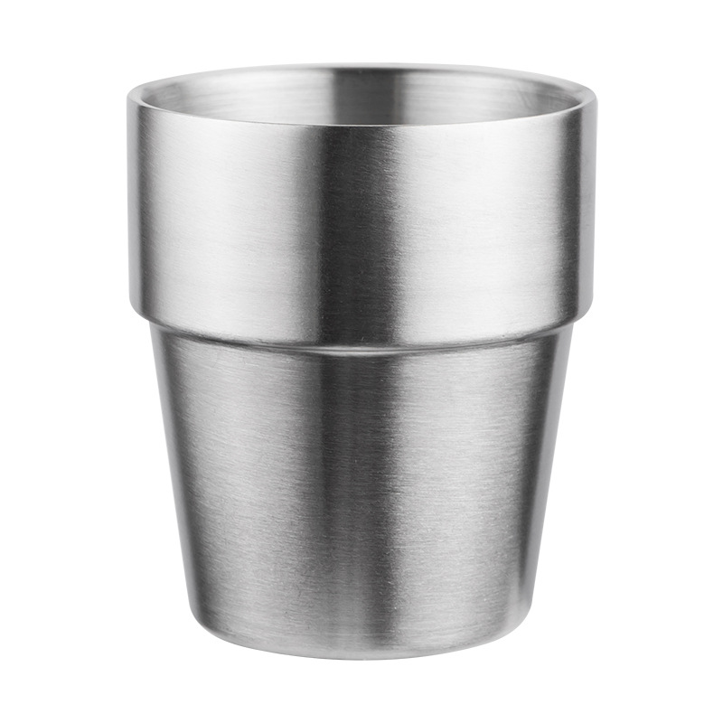 304 de acero inoxidable coreano martillado taza de cerveza de doble capa restaurante taza de té patrón de diamante dorado gárgaras boca recta taza de agua