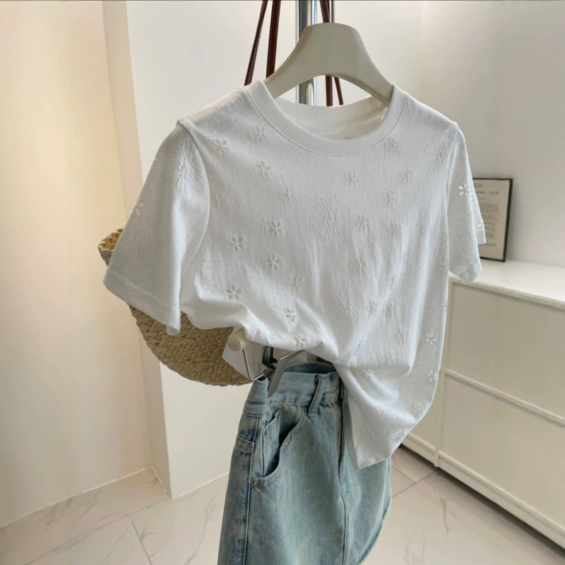Lace Jacquard Embroidered Short-Sleeve Shirt for Women, Summer 2026, Plus Size, Slimming, High-End, Stunning Blouse Top