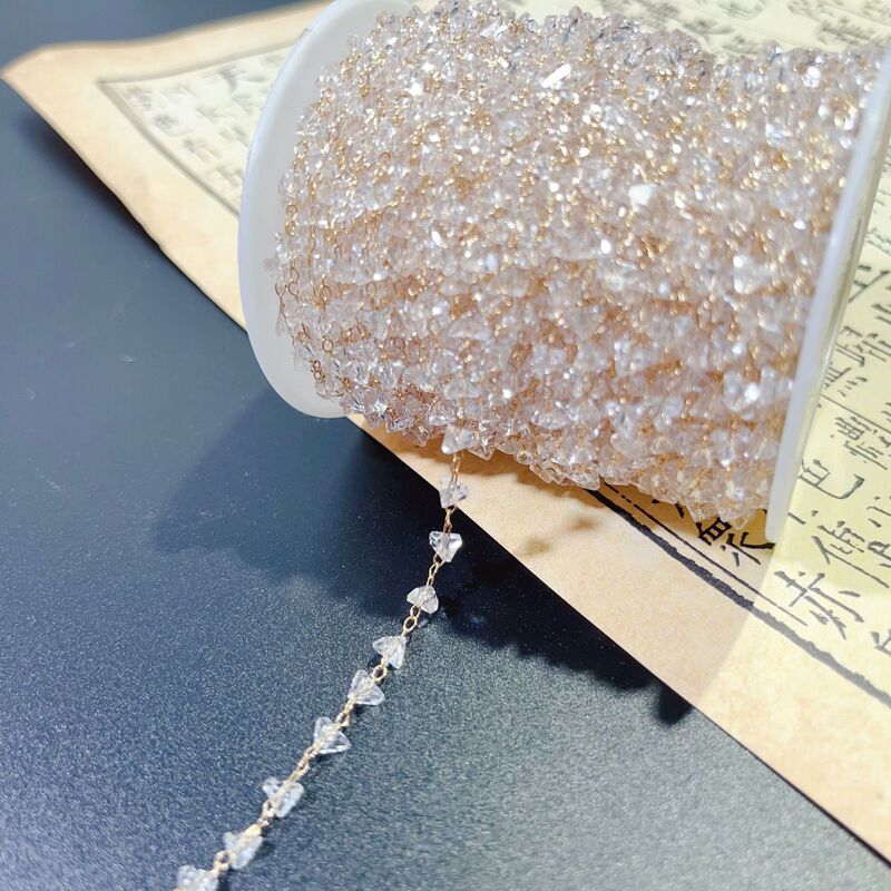 純銅保色三角水晶チェーン古風ヘアピン流蘇材料diy水晶チェーン手作りアクセサリー部品|undefined