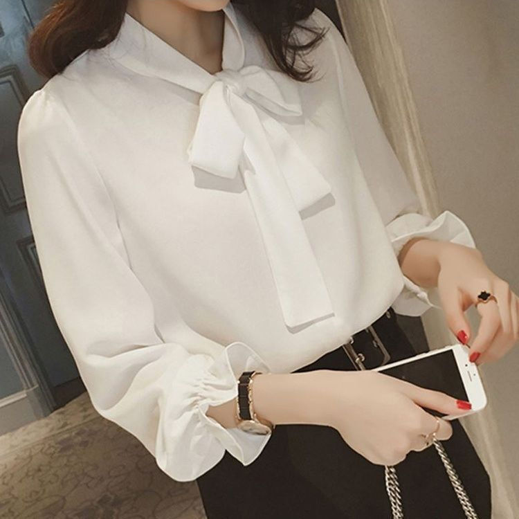 Chiffon Shirt for Women 2023 Spring New Top Korean Style Plus Size Women's White Shirt Women's Bow Versatile Shirt