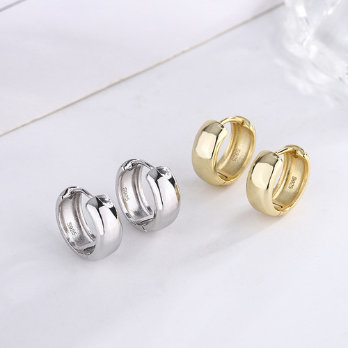 S925 sterling silver hoop earrings for women ins fashion versatile basic wide round hoop earrings simple personalized earrings