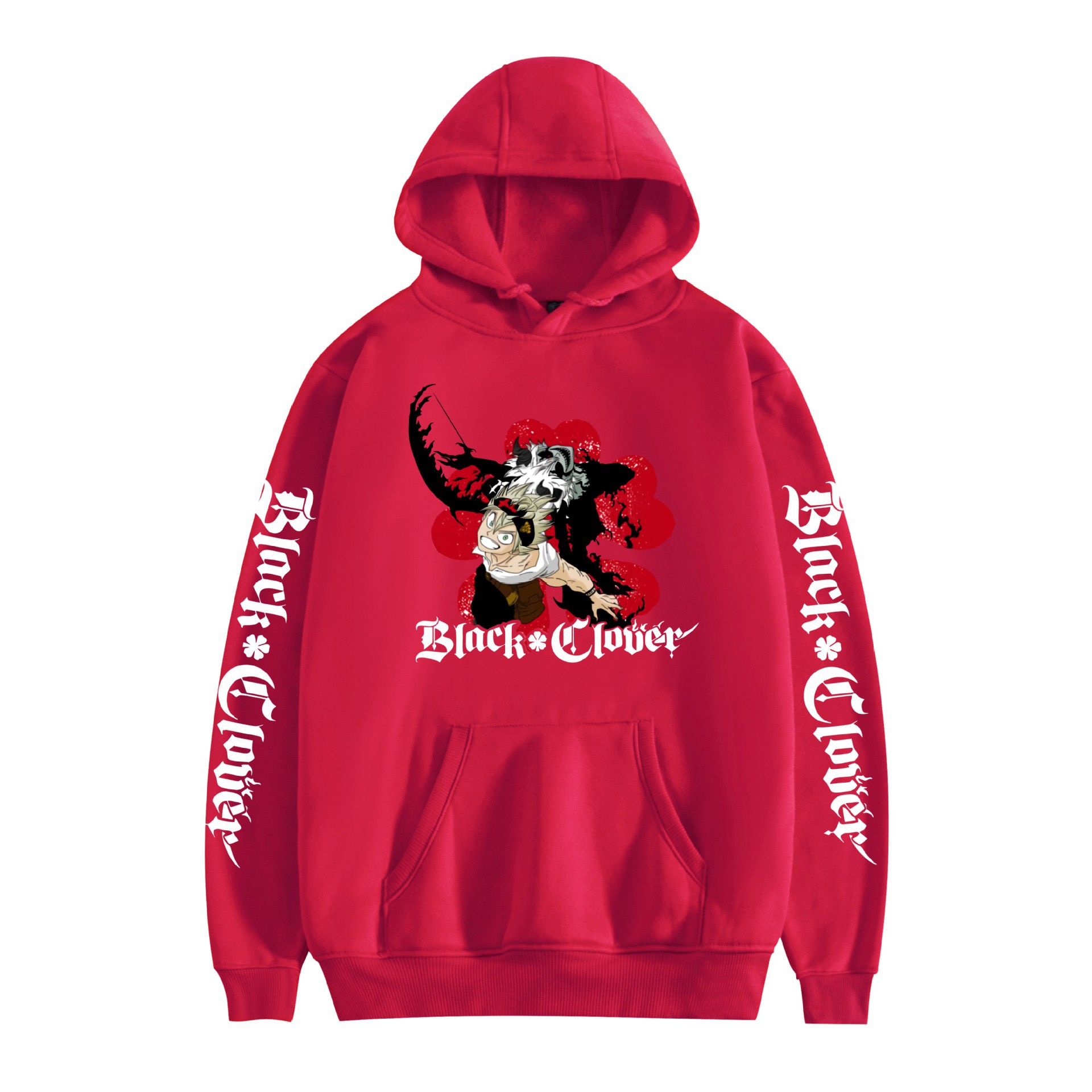 Suéter con capucha periférico de animación de trébol de cuatro hojas negro bidimensional marca de moda sudadera con capucha suelta casual más chaqueta de terciopelo nuevo