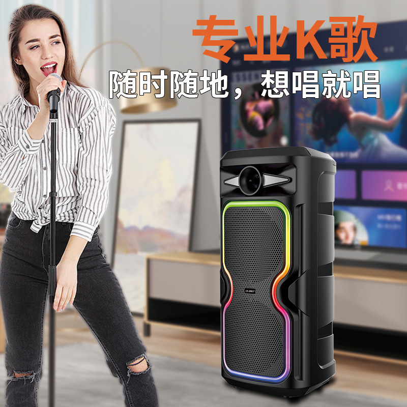 Super alto valor de la cara de alta potencia doble subwoofer de 8 pulgadas colorido baile cuadrado altavoz Bluetooth con micrófono de buena calidad de sonido