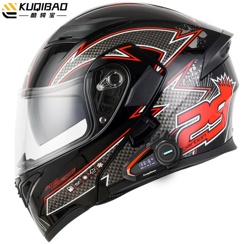 Casco de motocicleta CoolQibao con doble lente abatible antivaho, Bluetooth, batería de larga duración y pantalla, adecuado para uso en pista.