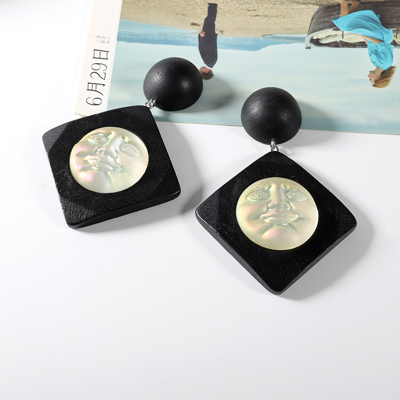 Vintage Monies Fashion Trendy Ab Colorful Moen Portrait Inlaid Square Shape Pendant Earrings Ear Clips