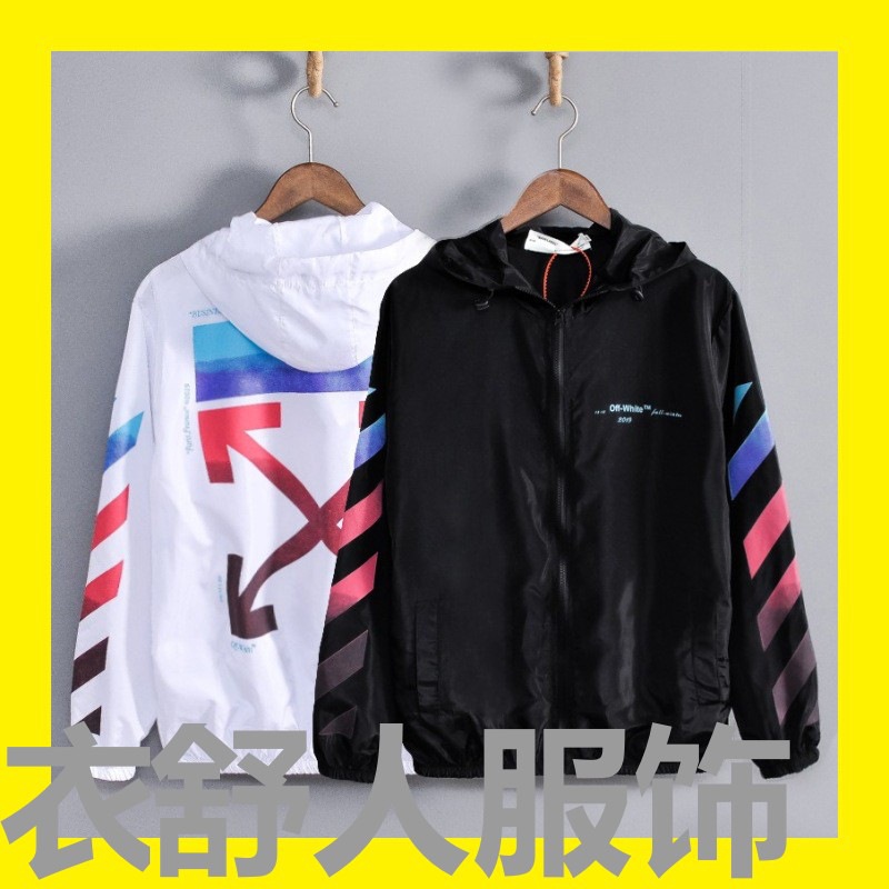 Off Gradient Arrow Sun Protection Clothing for Men and Women Couples Ow Trendy Brand Air-Conditioning Shirt Outdoor Sports and Leisure Hoodie Light and Thin