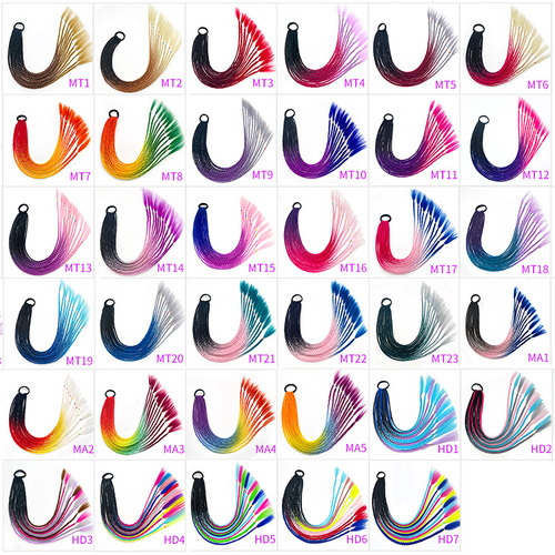 Braids wig female long hair colorful braids hip-hop twist gradient color ethnic style three-strand European and American dirty braids ponytail