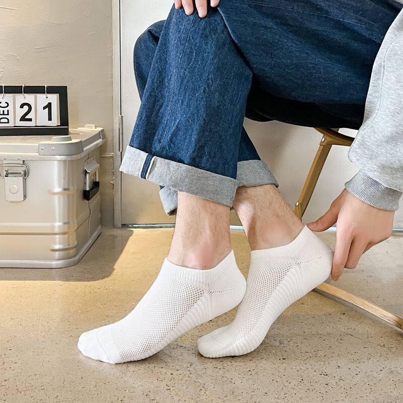 Men's solid color low-cut socks boneless spring and summer new Terry bottom invisible socks boat Socks cotton socks sweat-absorbent breathable socks