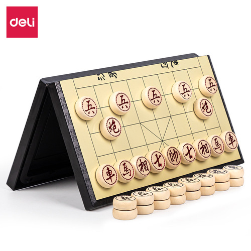 Deli 6753 magnet chess folding solid wood chess with chess board for students easy storage large clear chess set
