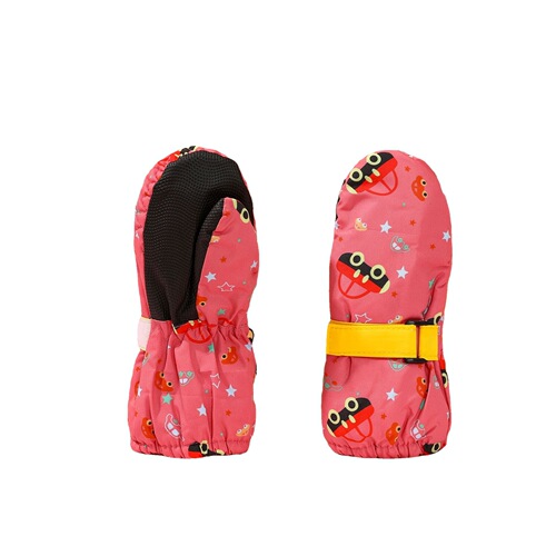 Children's Ski Gloves with Fun Print, Unisex Waterproof Windproof Warm Snow Play Mittens, Cute Ski Gloves