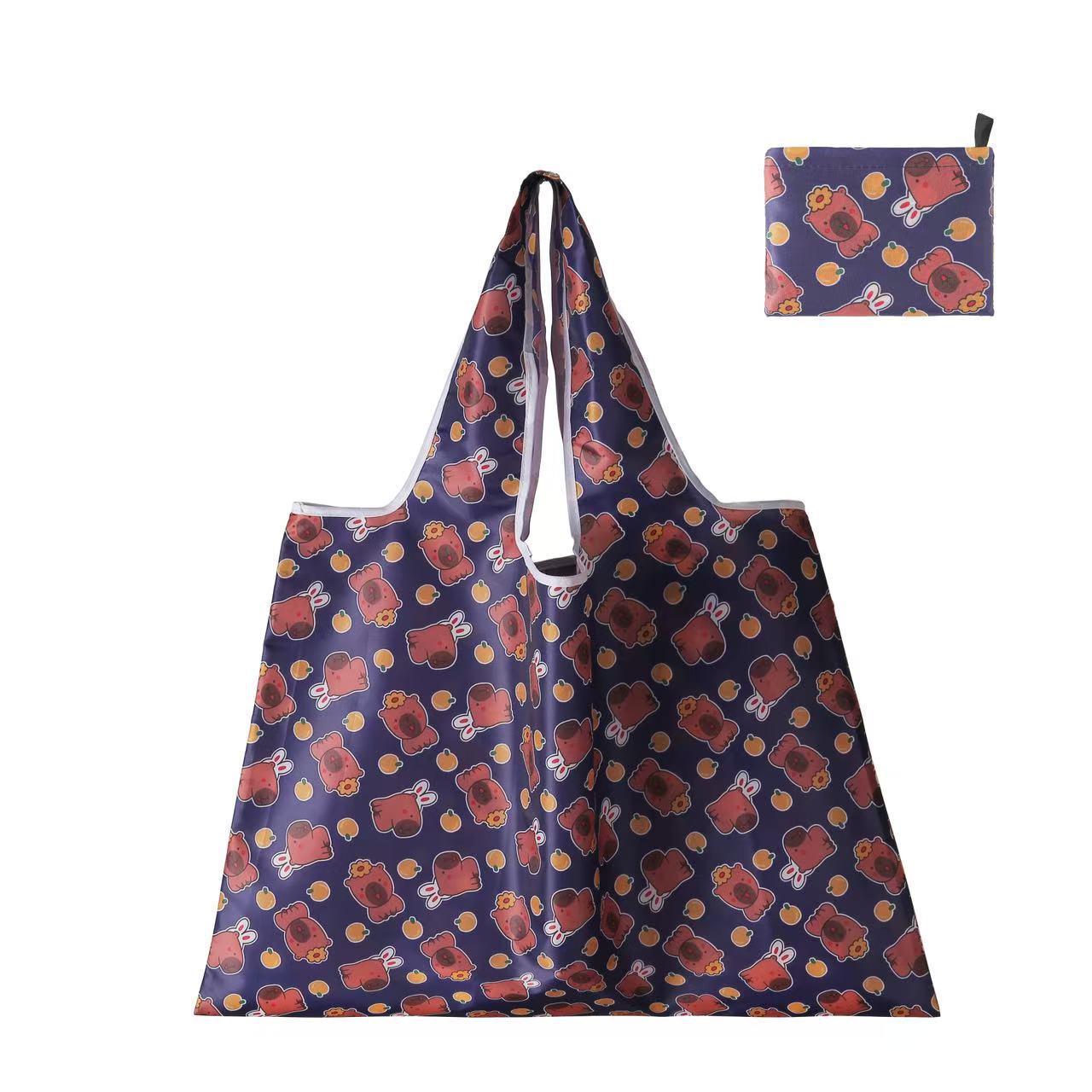 Nueva bolsa de compras plegable de gran capacidad en stock bolsa plegable de Protección Ambiental bolsa de almacenamiento portátil de impresión portátil creativa