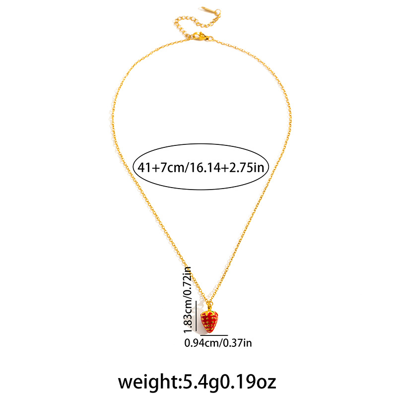 8g Weight 0.03µm Gold Plating Thickness Electroplated Gold Plating Process Golden Plated Plating Material 201 Stainless Steel Pendant Material Pendant Necklace Classification 201 Stainless Steel Chain Material cable chain Chain Type 1 Piece Quantity Holiday, Daily Occasion 201 Stainless Steel Material Strawberry Pattern Women's Gender Cute Style Plating Craft Elegant Red Double Strawberry Necklace For Women Titanium Steel Luxury Design Clavicle Chain Fashionable Jewelry Accessory 17