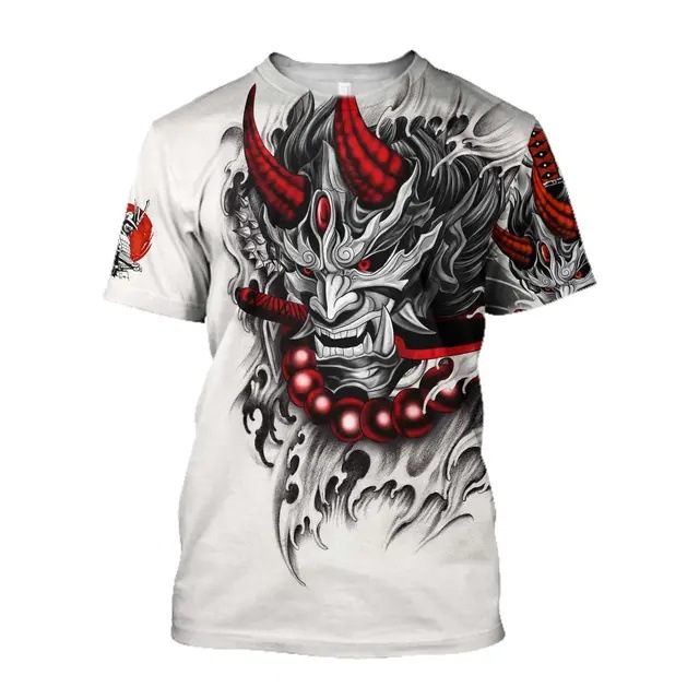 Tinta Jianghu Swordsman 3D Impresión digital Moda de la calle principal para hombres Camiseta de cuello redondo de manga corta transpirable de malla suelta
