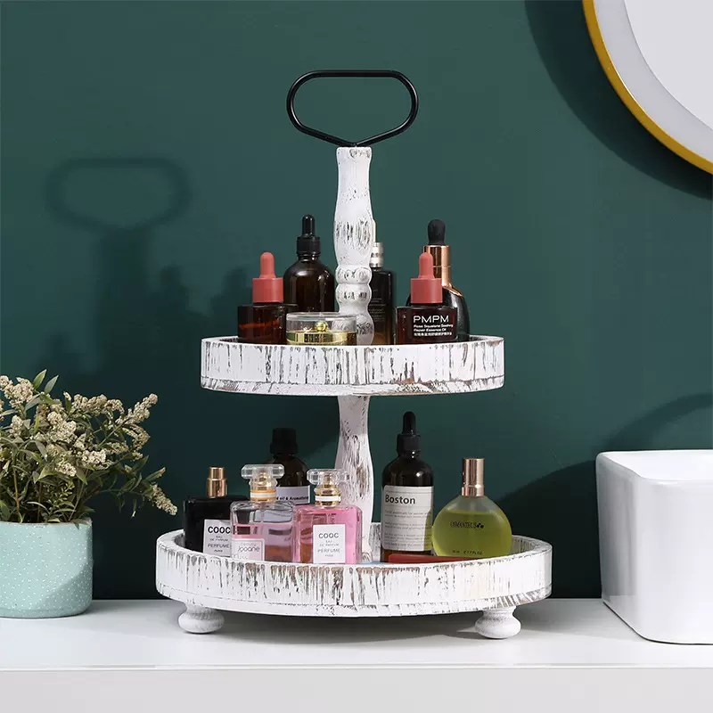 定做木质提手托盘田园风实木双层收纳盘桌面香水展示架定做木托盘