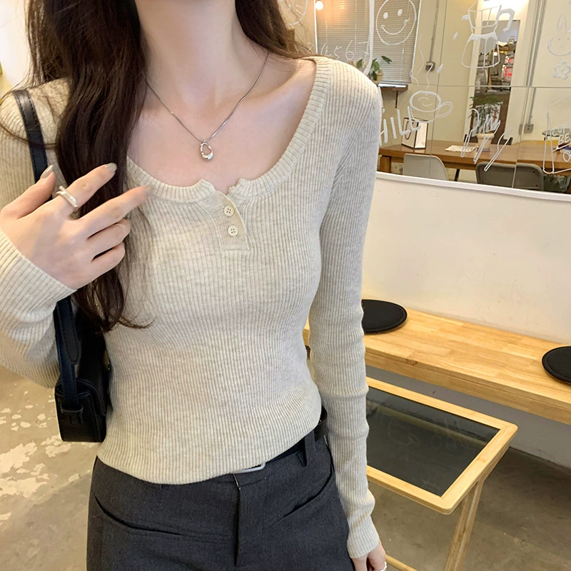 Темперамент с шерстяным нижним трикотажным свитером женская осень-зима 2024 новый иностранный топ высокого уровня