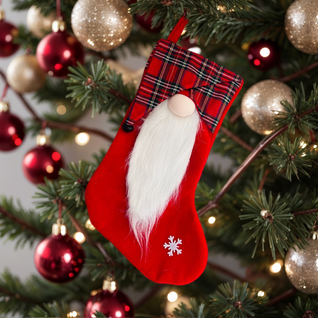 Transfronteriza nuevas decoraciones navideñas a cuadros rojo gris muñeca sin rostro calcetines de Navidad calcetines de regalo de los niños de Navidad