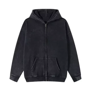 美式炸街水洗纯棉开衫卫衣男女宽松做旧拉链加绒连帽慵懒外套上衣