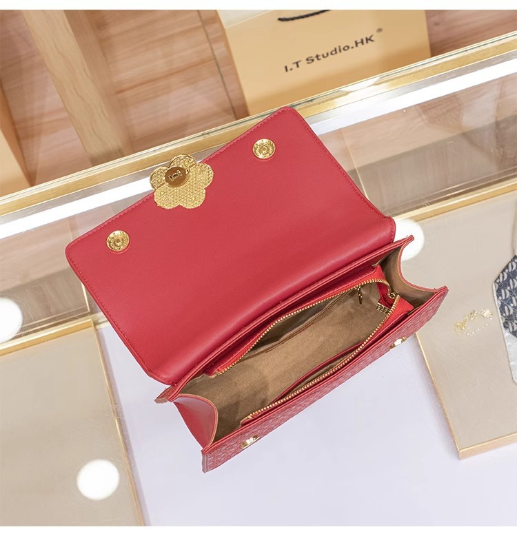 Túi đeo chéo da thật Hong Kong cao cấp kiểu dáng thanh lịch, màu đỏ dự tiệc — Màu đỏ, Màu xanh lục nhạt, Màu kaki chi tiết 10