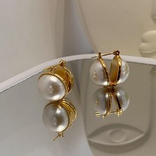 法式轻奢celi黄铜14K金开口珍珠耳扣轻奢高级质量感耳环饰品批发