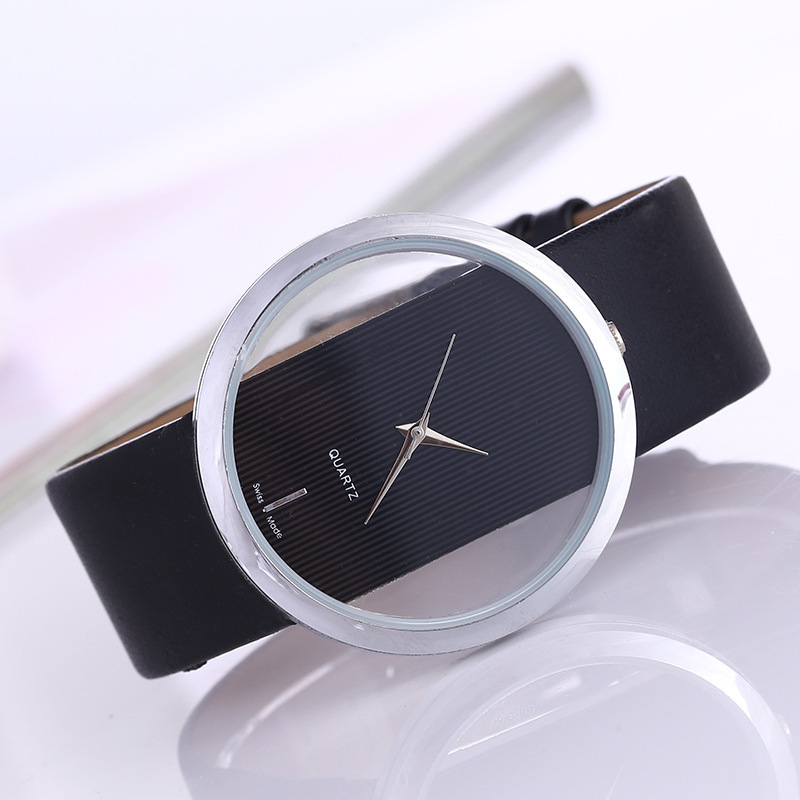 Aliexpress Foreign Trade Hot-Selling Fashionable and Elegant Transparent Hollow-Out Unisex Designer Watch Couple's Leather Strap Quartz Wristwatch