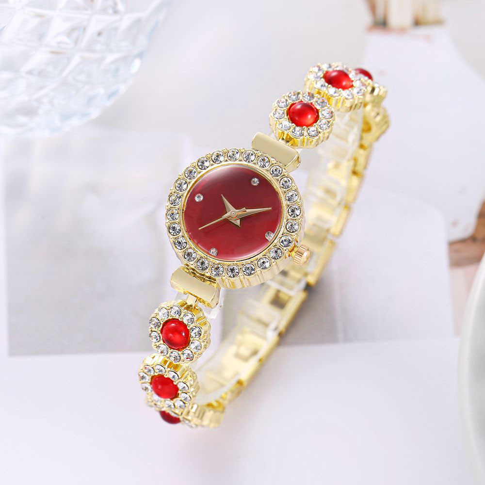 Transmisión en vivo transfronteriza reloj de estudiante piedra preciosa de imitación de color con incrustaciones de diamantes ins estilo universitario temperamento esfera pequeña decoración reloj de pulsera