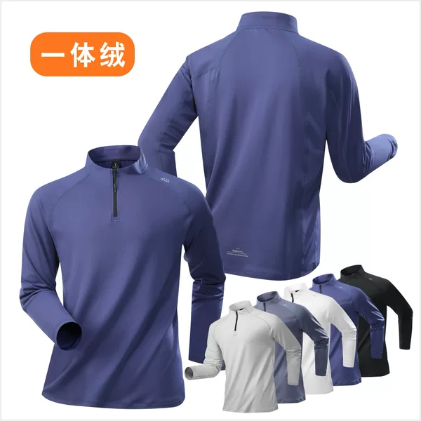 2025 Autumn New Sports Long-Sleeve T-Shirt for Men, Fleece-Lined, Loose Fit, Half-Zip, Outdoor Running Fitness Stand Collar