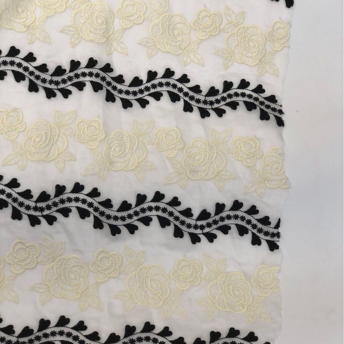 厂家直销新款花朵刺绣面料布料抗褶抗紫外线抗霉童装裙子等面料