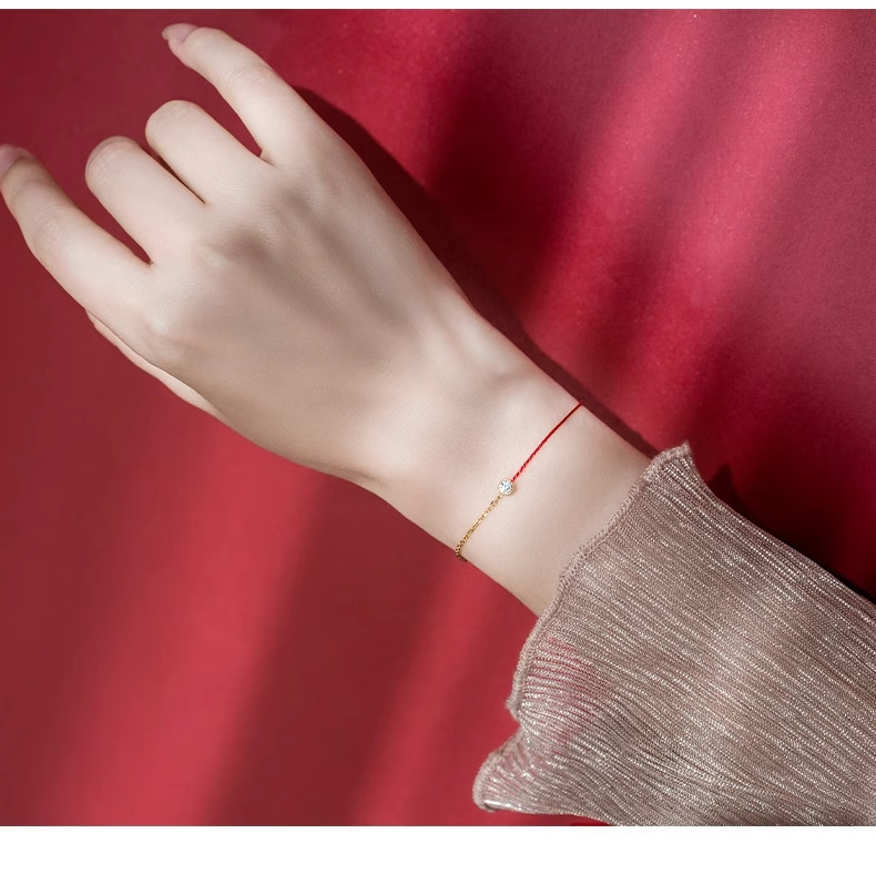 Benmingnian Sterling Silver Single Diamond Red Rope Bracelet Women's New Cute Good Luck Rabbit Jewelry s925 Gloss Adjustment Jewelry