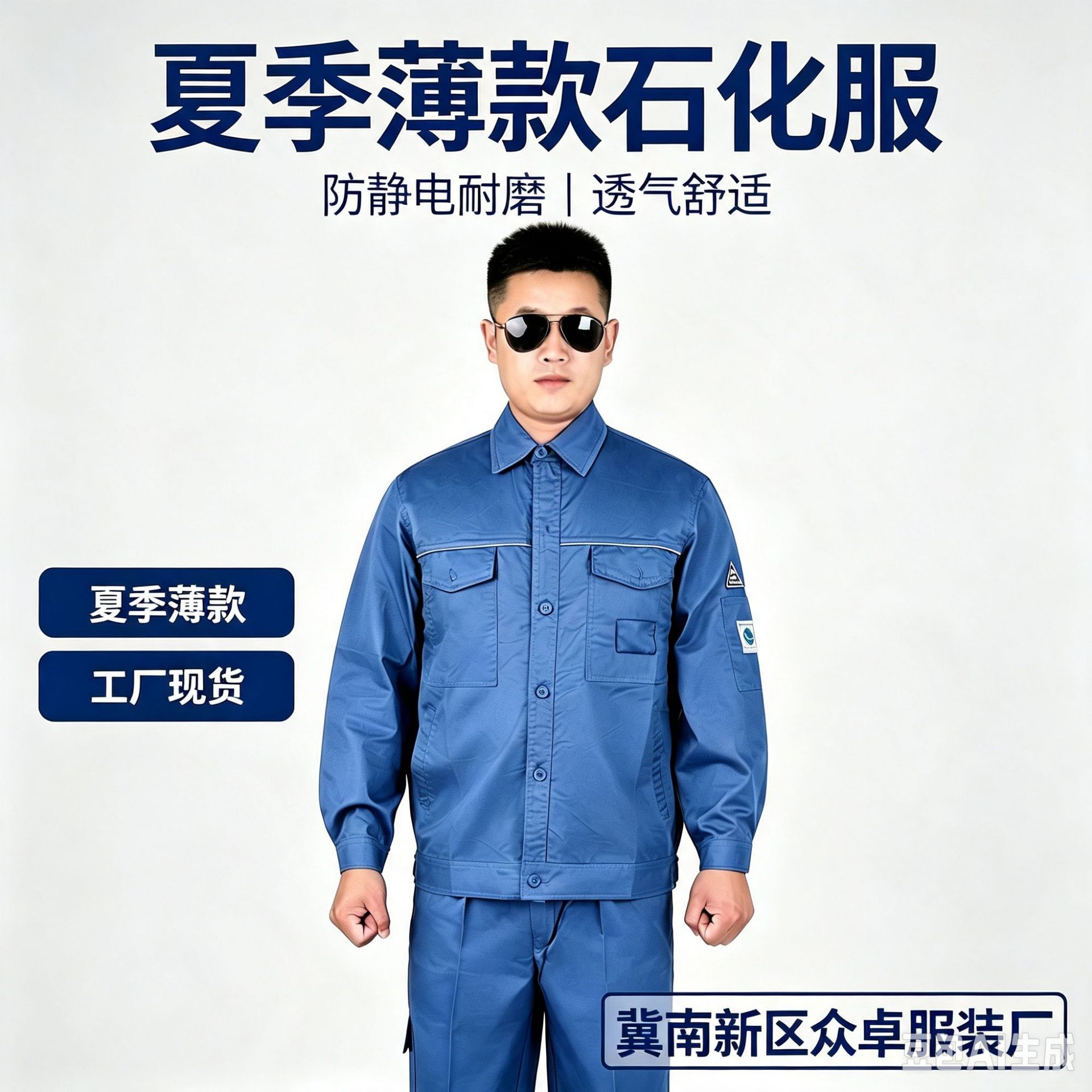 中石化夏季薄款网格防静电工作服反光条套装油电透气男劳保服绣字