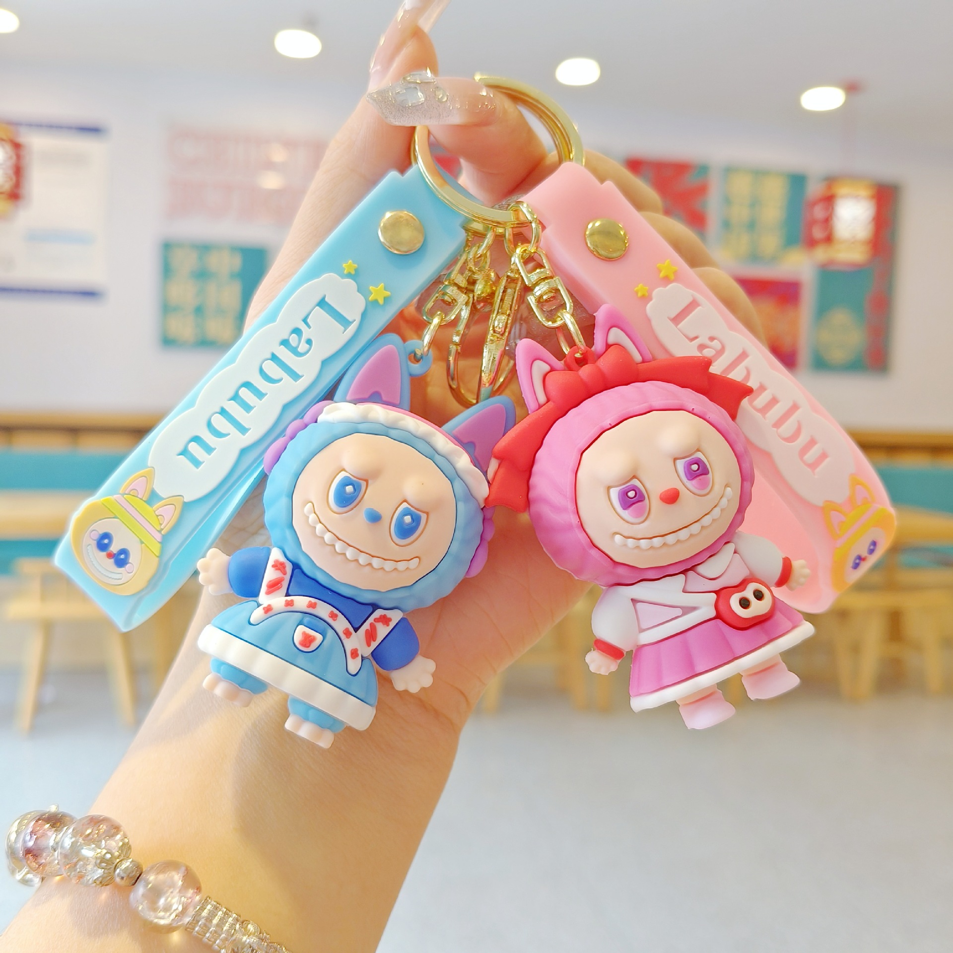 Cross-Border Foreign Trade Labubu Cartoon Keychain Cute Labu Doll Bag Pendant Doll Machine Small Gift Wholesale