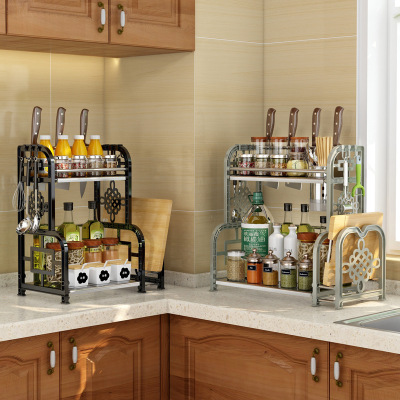不锈钢厨房置物架塑料调味料架用品刀架多层油盐酱醋收纳储物架