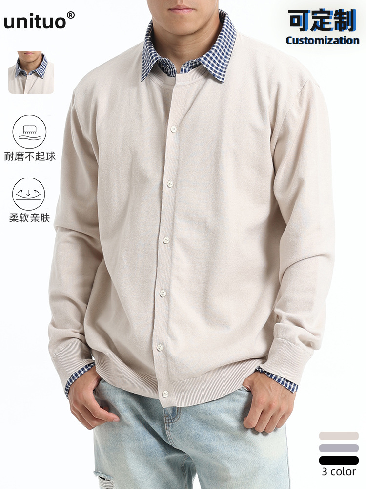 Cardigan de alta sensación de doble polo falso hombre otoño invierno suelto de manga larga suéter de punto chaqueta hombre