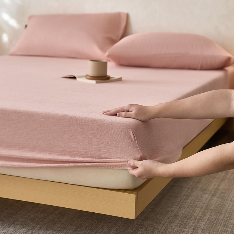 Sombrilla de cama de hilo arrugado de algodón de una sola pieza, funda protectora de colchón Simmons, funda de cama de algodón puro, funda de cama 2024 nuevas cuatro estaciones universales
