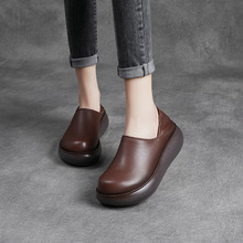 2025新品厚底大头鞋手工两穿真皮坡跟女单鞋松糕底圆头柔软民族风