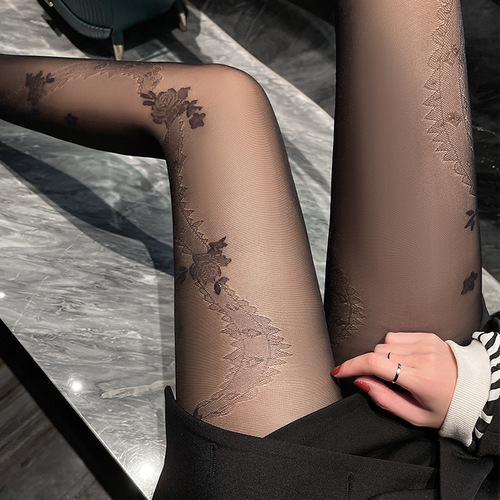 Japanese black rose vine sexy stockings lace pantyhose bottoming socks women's ultra-thin slimming legs socks