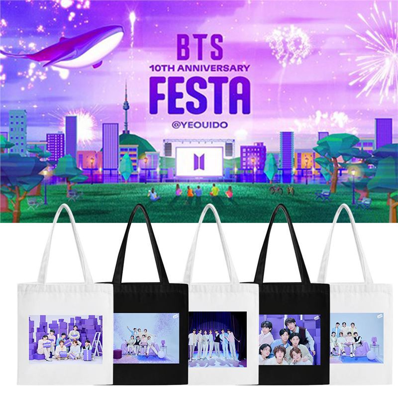 防弹少年团十周年帆布袋 单曲space of同款手提袋 海报照片逛街包