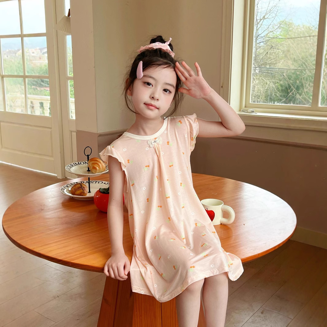 [Personalizado] Niña verano celeste camisón mujer tesoro bolso 2 lindo lazo falda de manga voladora mono de estilo dulce