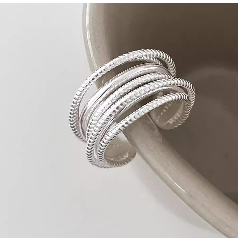Multi-layered Silver Ring Designer Minimalist Hollow Mesh Band_voghion.com