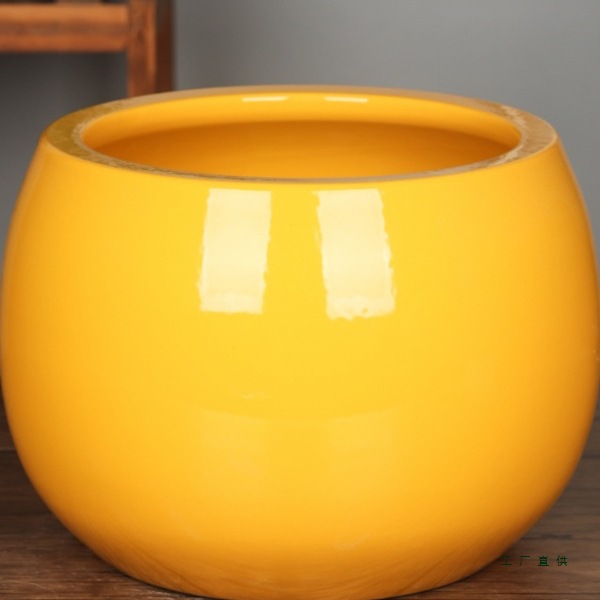 景德镇纯色金黄色陶瓷器聚宝盆招财聚财风水摆件装饰中式工艺品盆