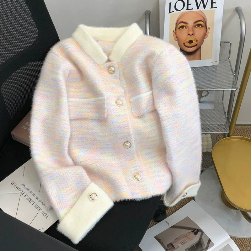 Трансграничный маленький ароматный кафтан женский осень-зима мода толстый свитер пальто темперамент трикотажный топ