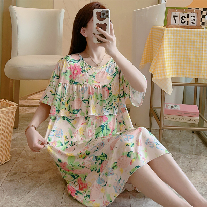 Anti-bumps vestido de dormir mujer verano pastoral pequeña falda de flores delgadas 2024 nuevo vestido de ropa de hogar suelta