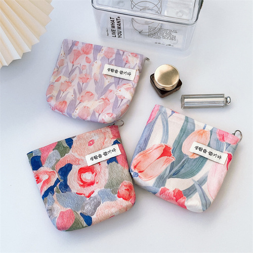 Fresh flowers Japanese style storage bag casual organization bag sanitary pad travel wash bag purse wallet handbag small canvas bag