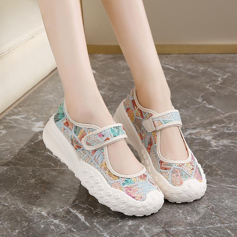 New Fashionable Versatile Women's Shoes, Large Size, Velcro Casual Women's Sandals, Soft Sole, Thick Sole, Closed-Toe Slip-On Loafers