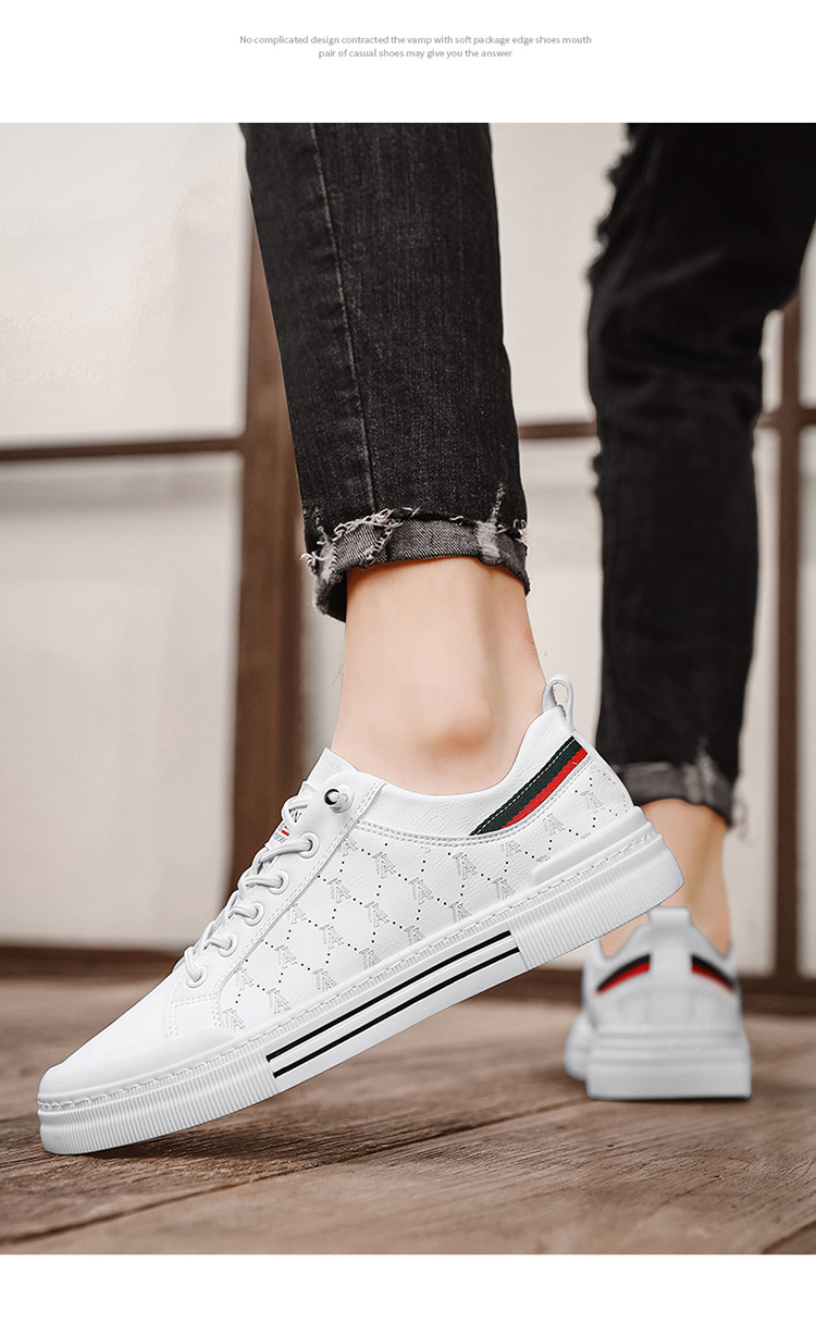 Men's Casual Shoes Microfibre Leather Trainers White Trendy_voghion.com