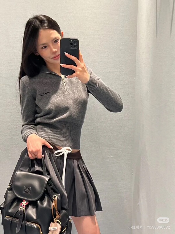 Mm's 25Ss Autumn and Winter New Style Half-Zip Lapel Waist-Cinching Knitted Long-Sleeve Fashion Versatile Chanel-Style