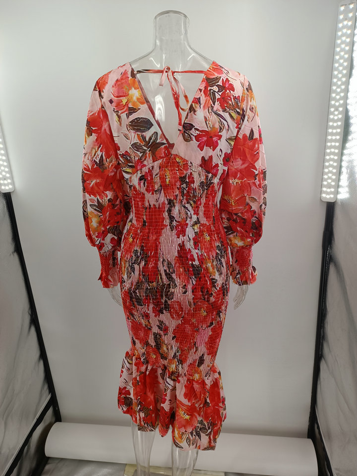 Wholesale Women'S Casual Printing Ditsy Floral Daily V Neck Long Sleeve A-Line Skirt display picture 17